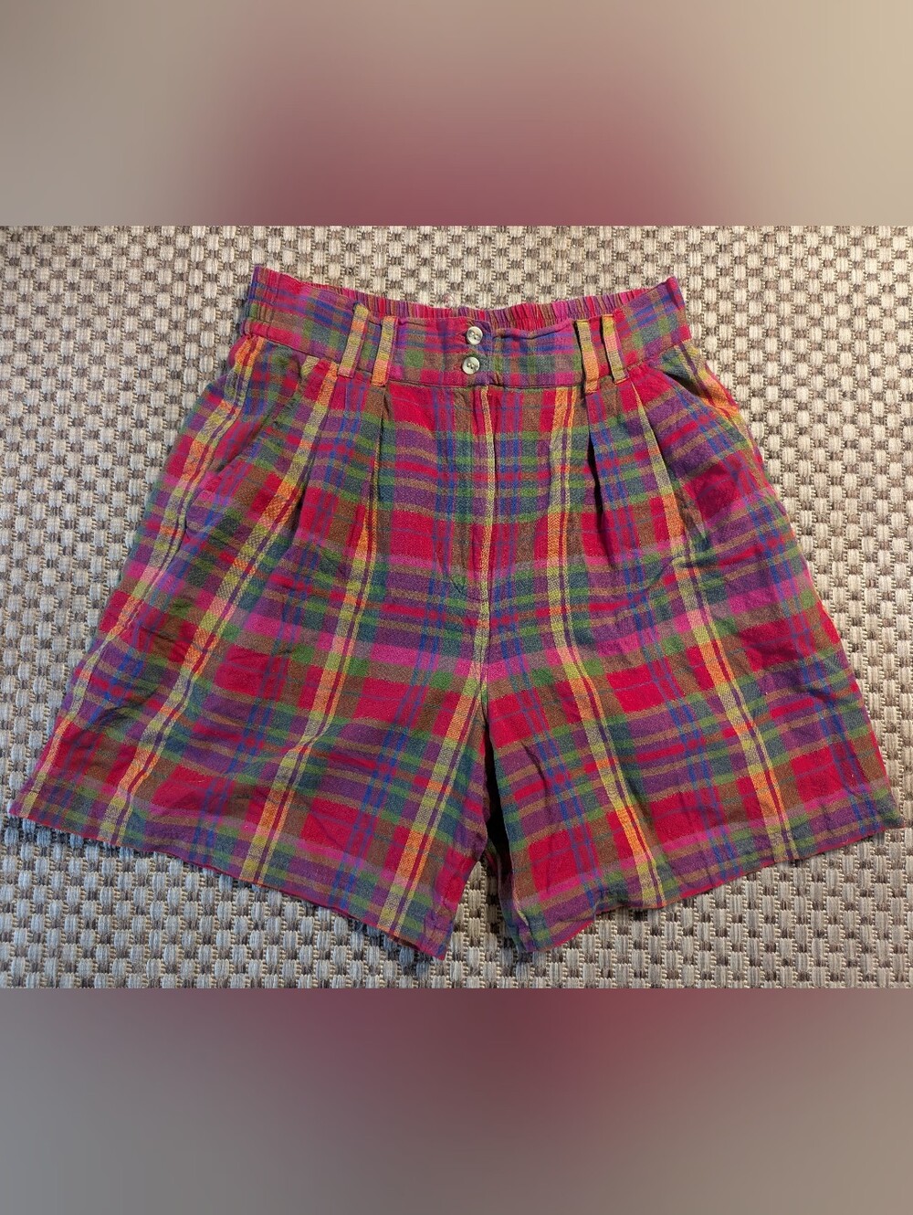 Vintage 90s Plaid High Rise Hunters Run 100% Cotton 5" Shorts Preppy Medium
